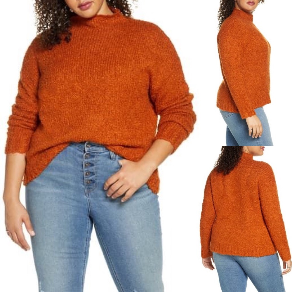 BP. Funnel Neck Bouclé Sweater Rust Brown Size XL New